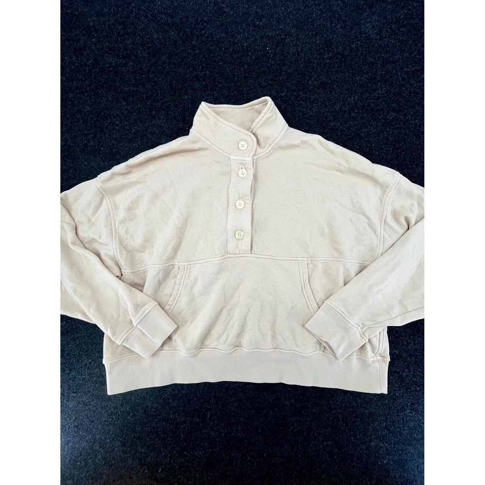 Aerie Sweatshirt‎ Womens Medium Beige Cotton Fleece Lined Mock Neck Streetwear